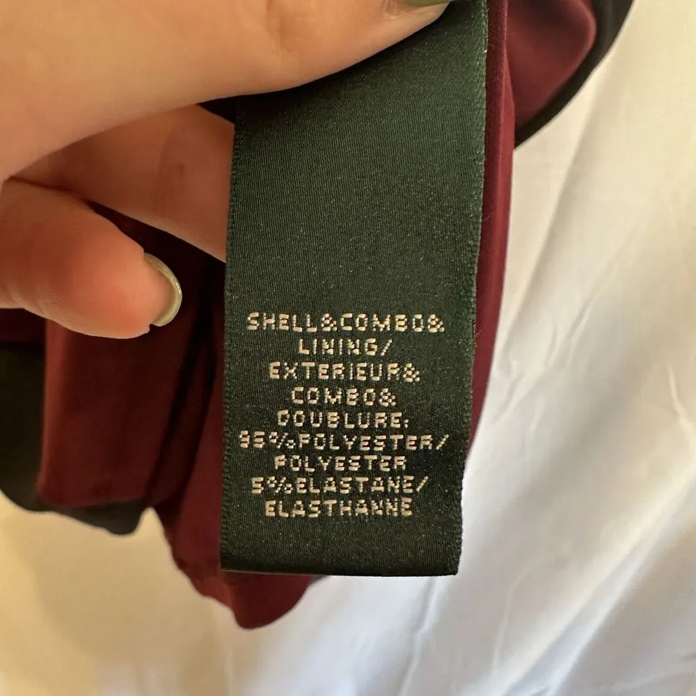 Lauren Ralph Lauren Size 6 Maroon Black Long Sleeve Faux Wrap Midi Dress Stretch - Image 5