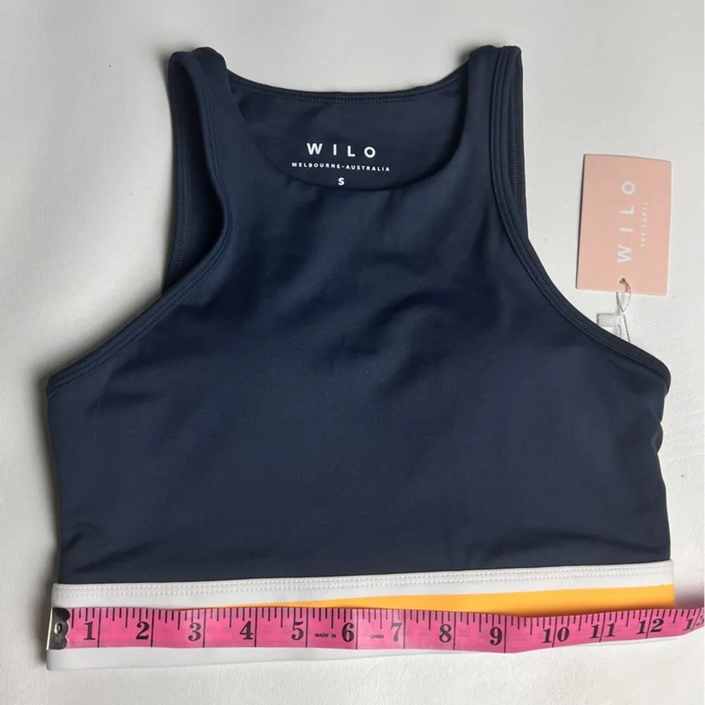 Wilo the Label Athletic Sporty Workout Navy/Marigold High Neck Sports Bra Sz S Yellow - Image 2