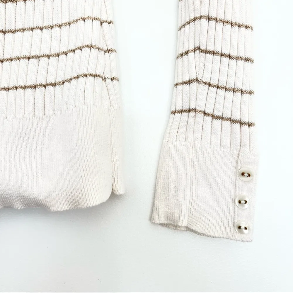 Croft & Barrow Neutral Off White Cream Ribbed Knit Striped Turtleneck Sweater M - Image 5