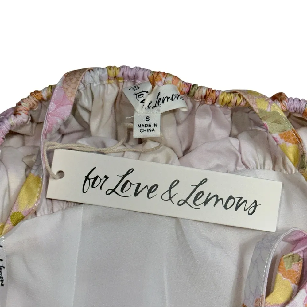 For Love & Lemons Pink & Yellow Floral Carrie Midi Dress Womens S - Image 5