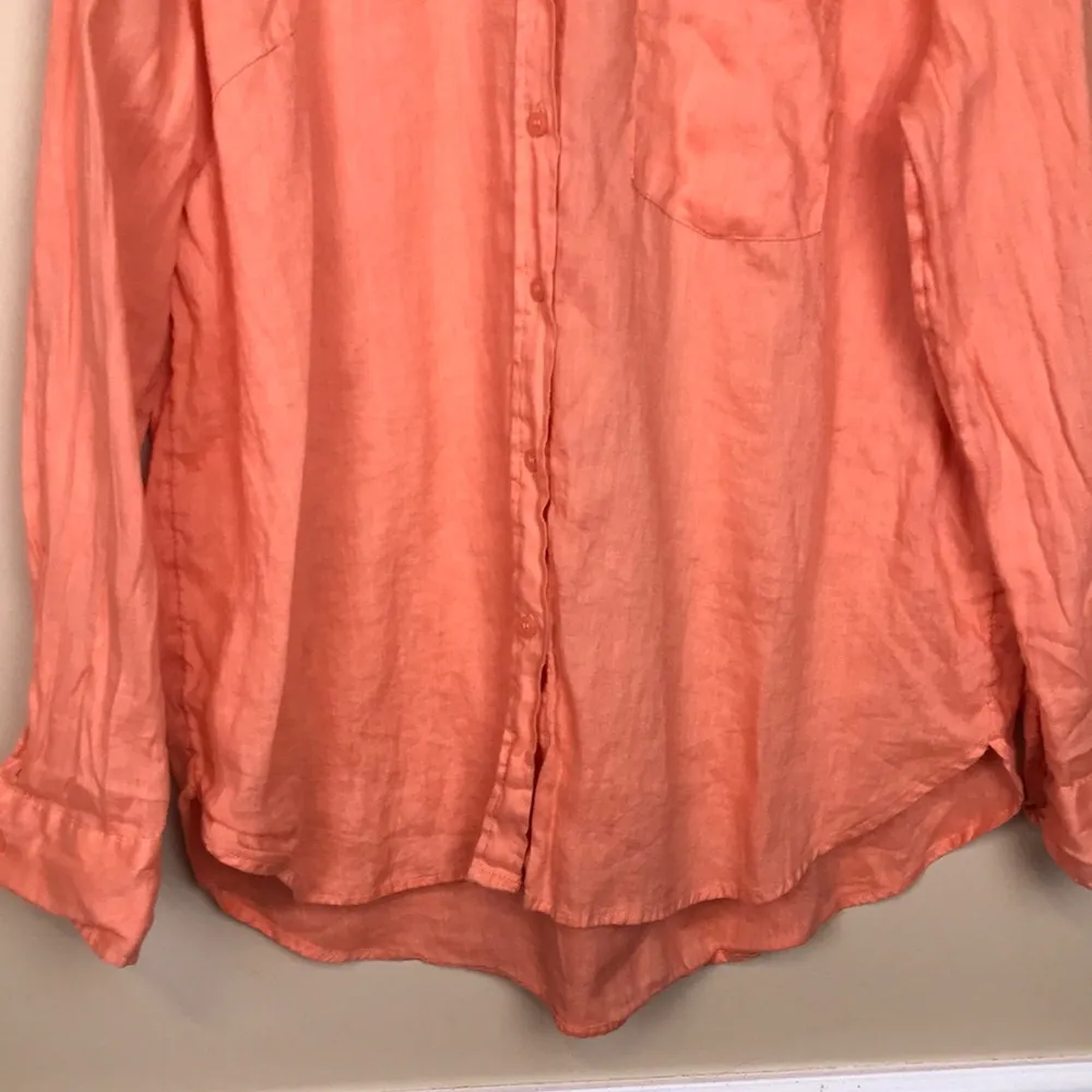 H&M Women’s Linen Orange Button-Up Hi-Low Long Sleeve Shirt - Image 3