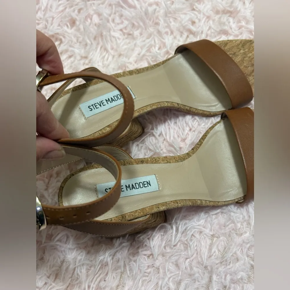 Steve Madden Women's Merritt Heeled Sandal Cognac Brown Leather Heels Size 8.5 - Image 6