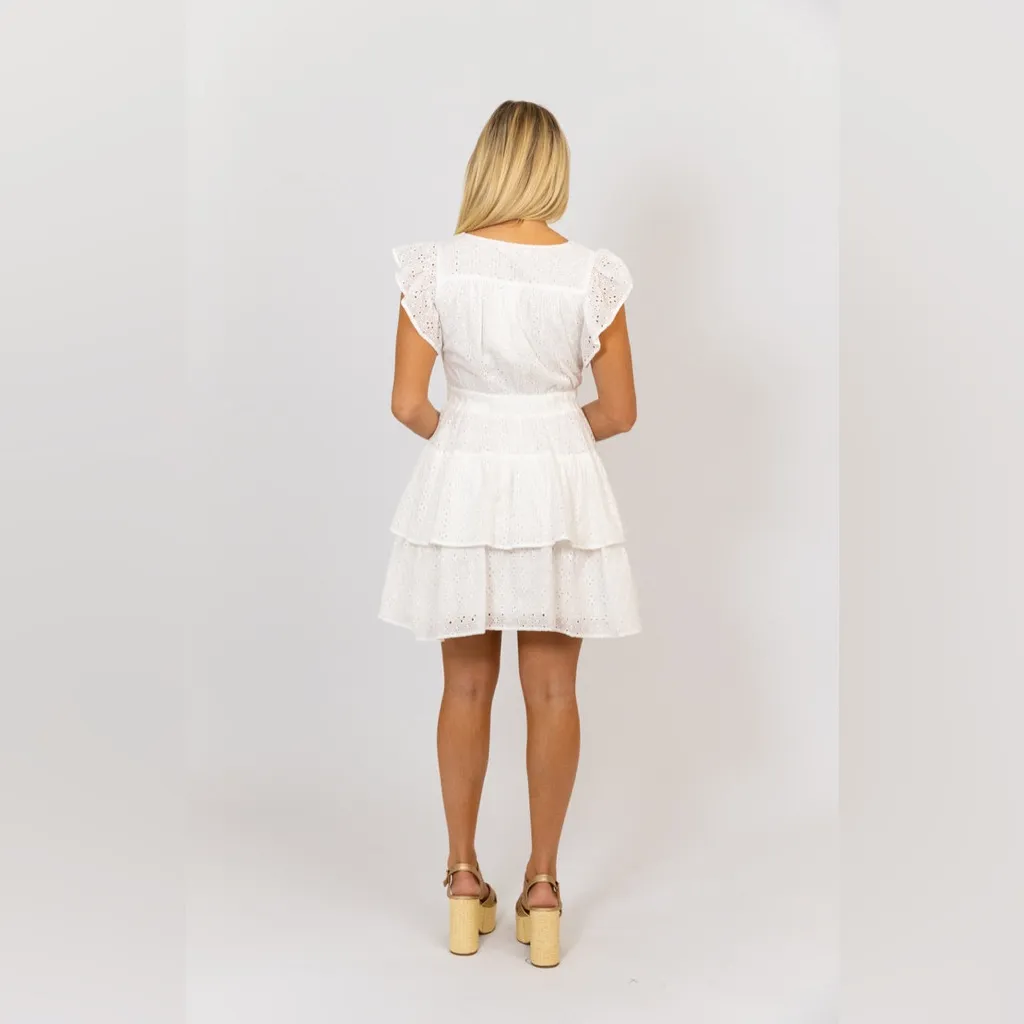 Karlie  Eyelet Ruffled Fairy   Dress Women's L White V-Neck‎ Pleated $154 - Image 6