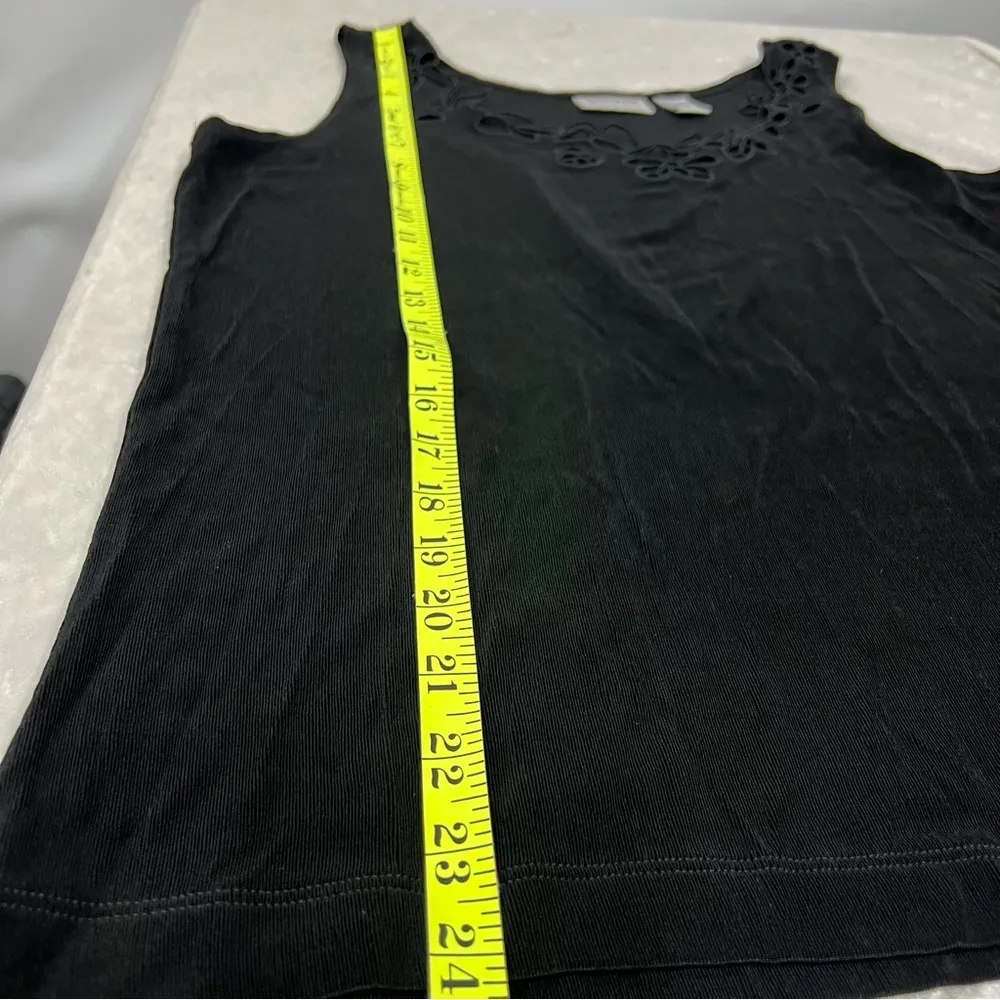 Chico's Travelers Slinky Stretchy Black Sleeveless Tank Top 2 cutout floral neck - Image 8