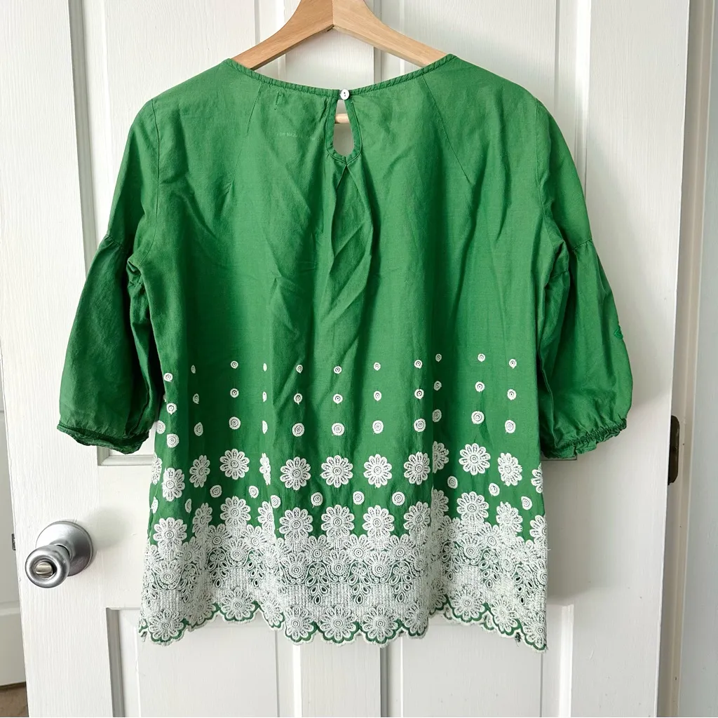 Odd Molly Anthropologie Green Boho Embroidered Scallop Hem Blouse Size S - Image 4