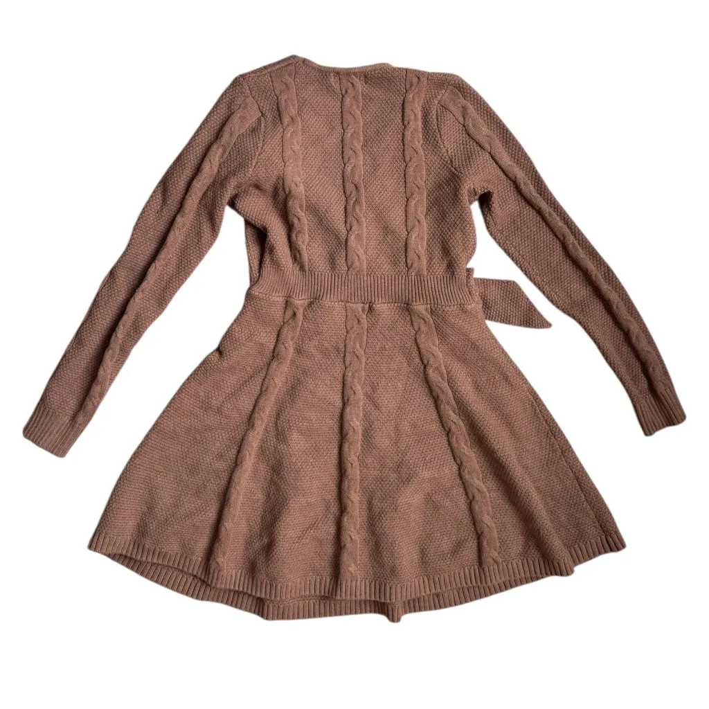 Anthropologie Greylin Cable Knit Wrap Sweater Dress Medium Mocha Brown KWD5914A - Image 4