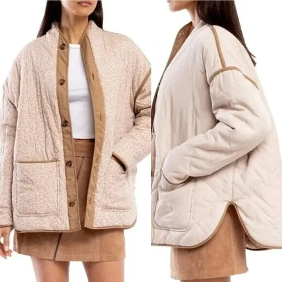 NEW Blank NYC Quilted Reversible Floral Jacket Women's Cream Tan Size Large - Image 2
