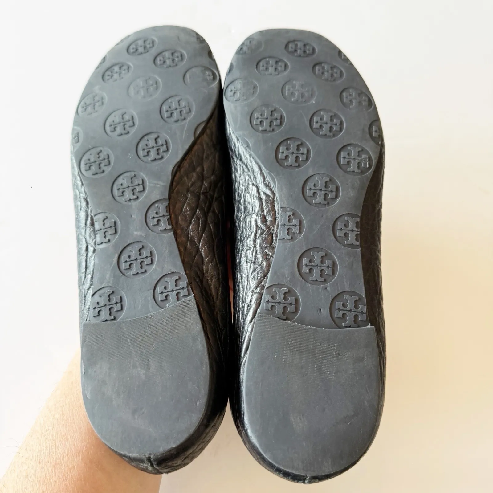 Tory Burch Reva Ballet Flat Matte Black Croc Embossed Leather Logo Size 8 Womens - Image 4