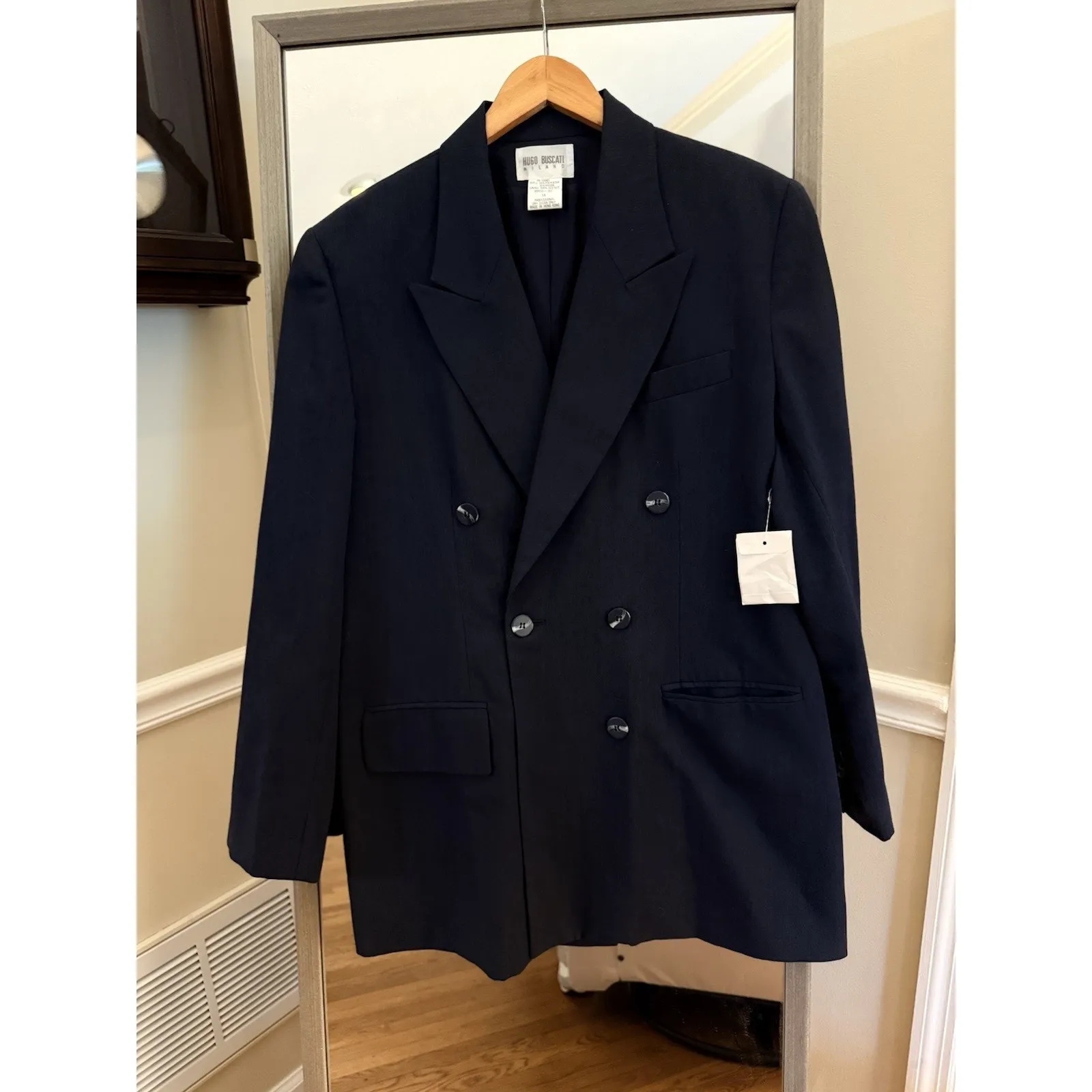 NWT Hugo Buscati Women’s Blazer Size 14 Navy Double Breasted Classic 90s Blue - Image 2