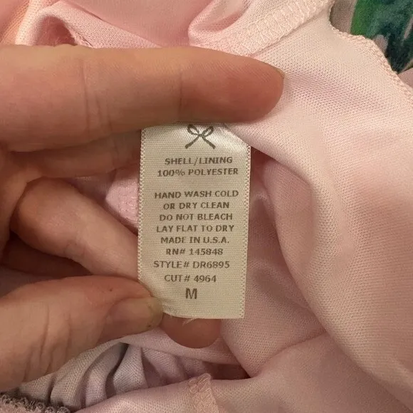 Everly Floral Print Dress‎ Smocked Neck Sleeveless Pink Green Medium - Image 4