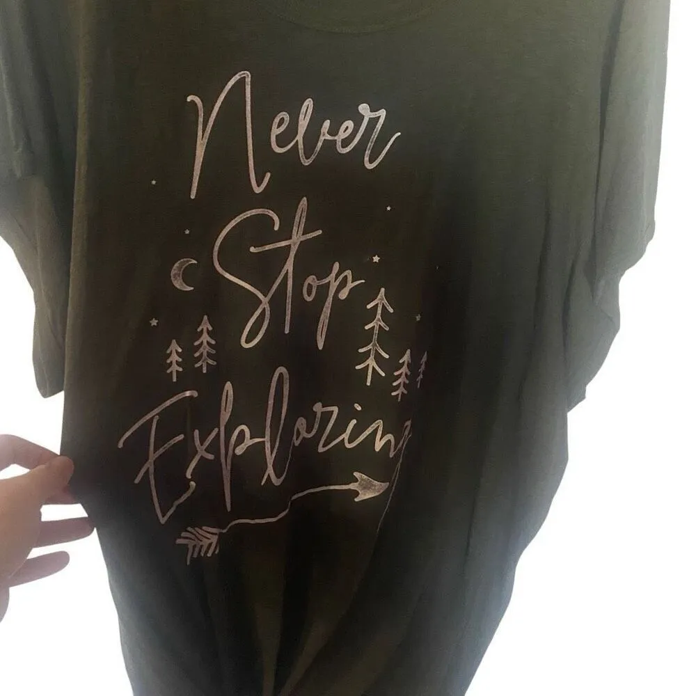 Torrid green short sleeve size 5XL Never stop exploring tie bottom - Image 3