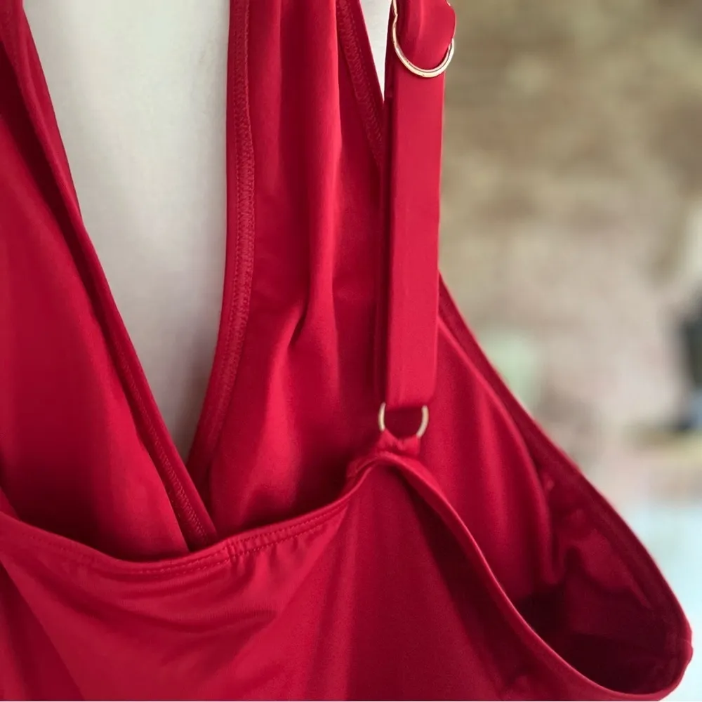 NWT City Chic Paloma Swimsuit Red One Piece Gold Chain Halter Size 20L Glam Chic - Image 12