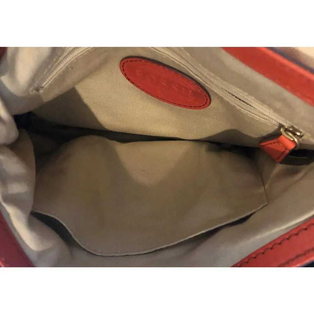 Very Vintage Fossil Crossbody Messenger Bag Purse Bright Coral Pink Orange READ - Image 13