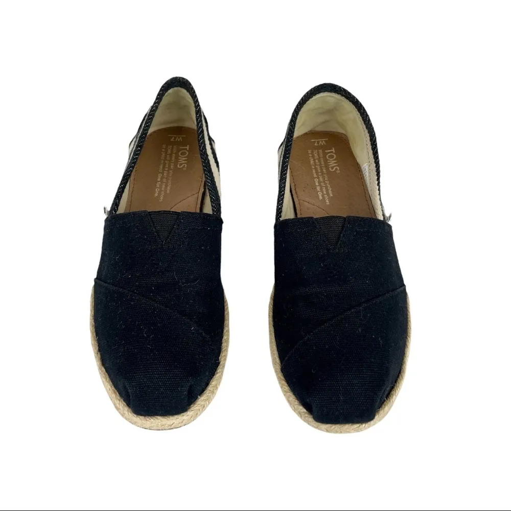 TOMS Womens Sz 7 Stripe University Classic Slip On Canvas Espadrille Shoes Black - Image 3