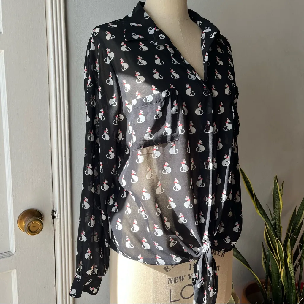 America Rag Cie• Vintage Kitty Cat Blouse•Sz L - Image 3