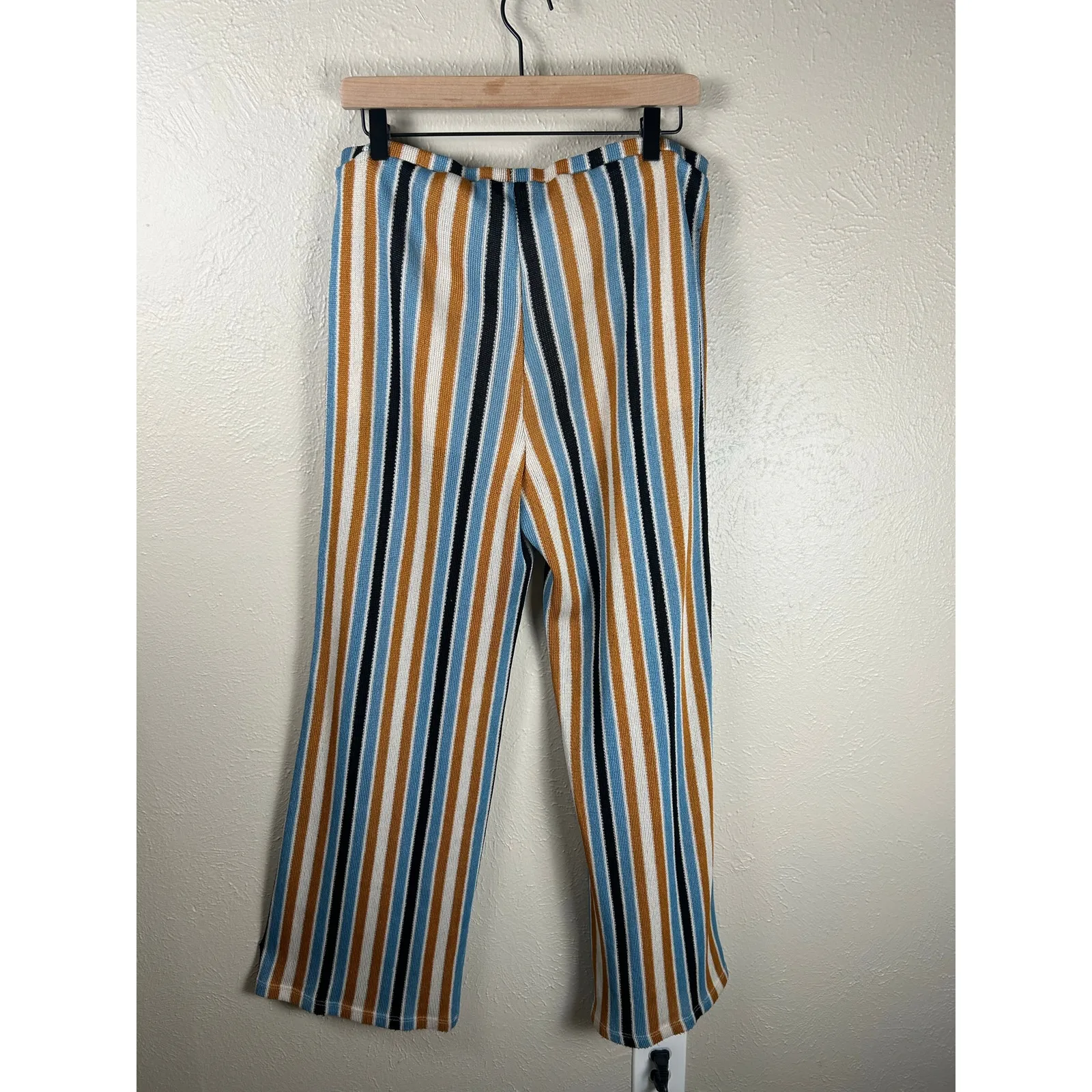 Free People Size Large Knit Pants Boho Striped Beach Cottage Coastal Trousers - Image 9