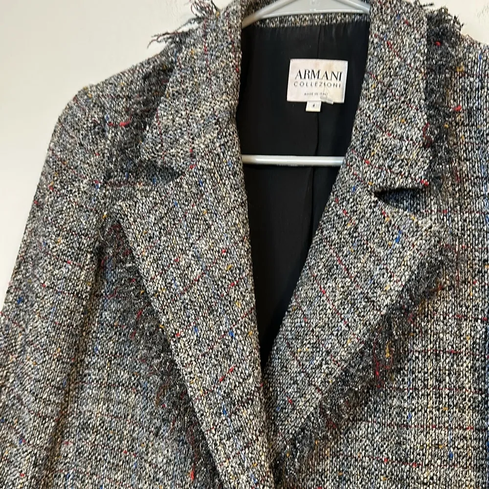 Armani Collezioni Virgin Wool tweed fringe spring button blazer jacket multi - Image 5