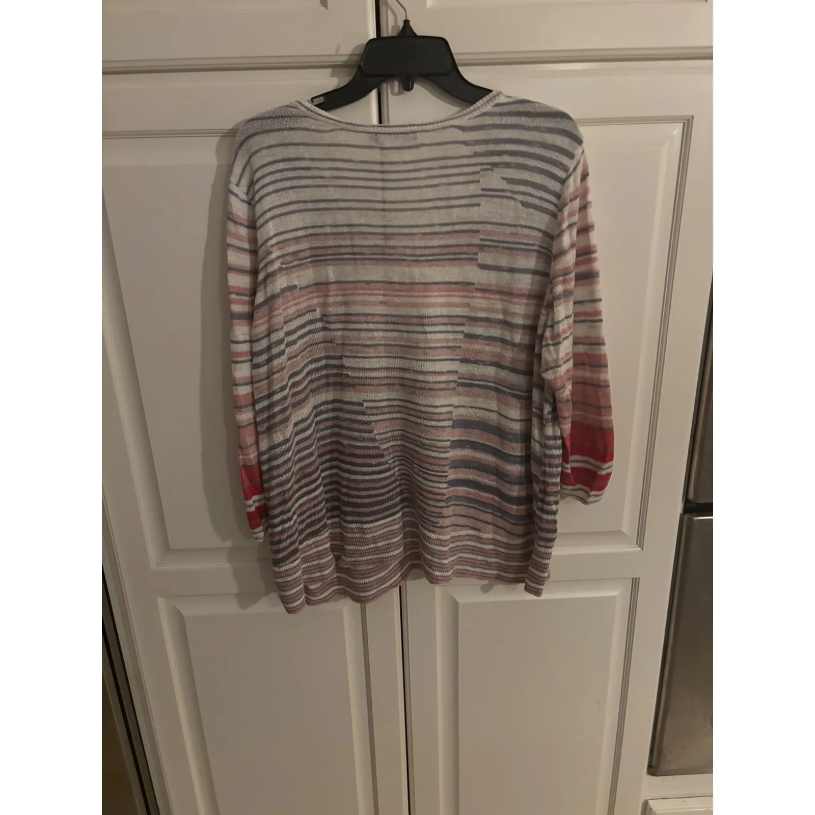 NIC+ZOE Striped V Neck 3/4‎ Sleeve Lightweight Knit Sweater Top Womens XL - Image 5