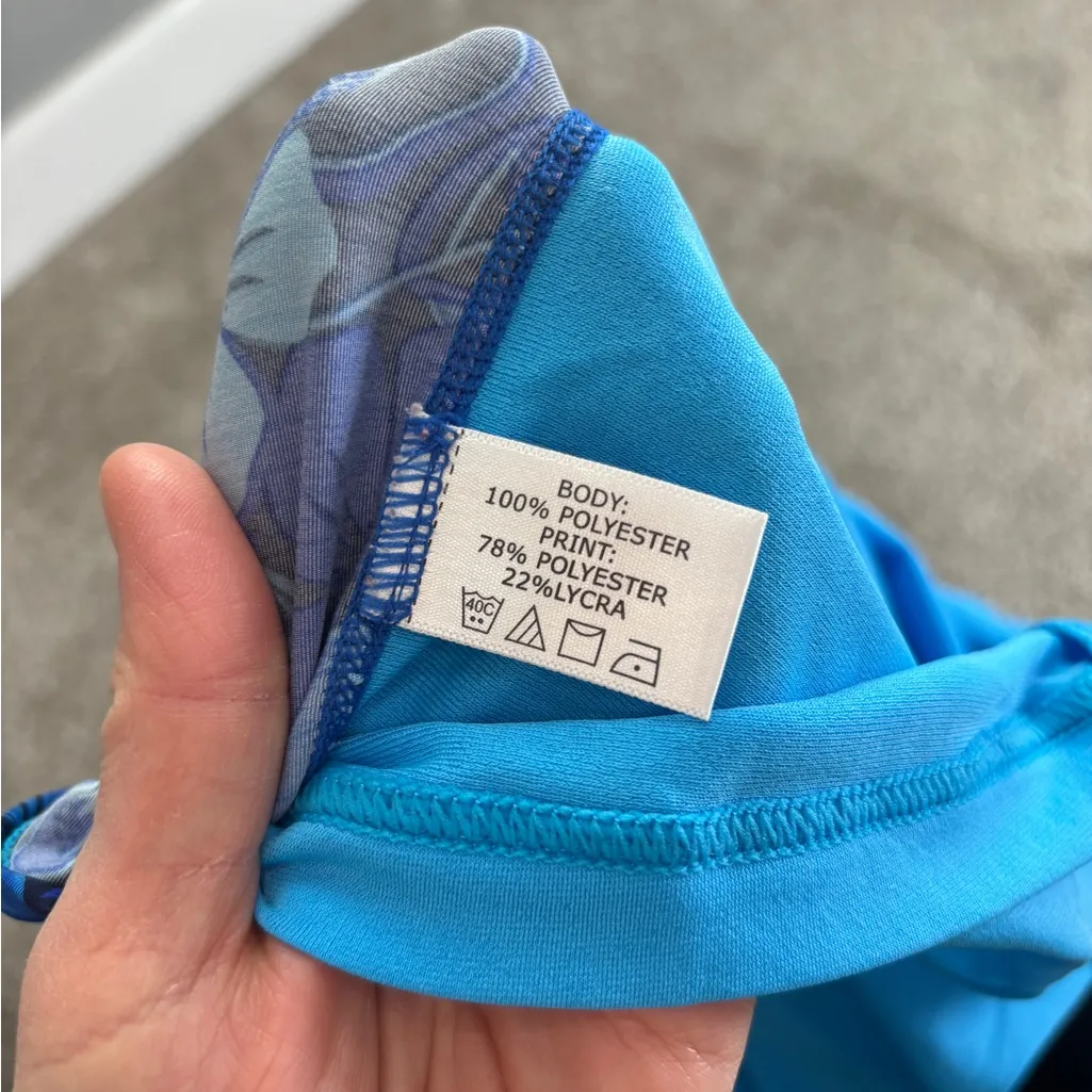 Coolibar Quarter Zip Floral UPF 50 Sun Protection Rashguard Top and Shorts XS Blue - Image 3