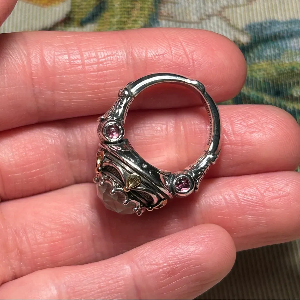 Konstantino Sterling Silver & 18K Gold Mother of Pearl & Pink Tourmaline Ring Size 6 - Image 14