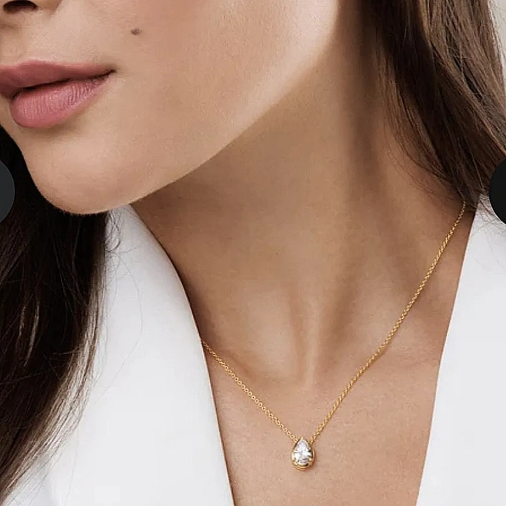 Gold‎ Filled S925 Oval Simulated Diamond Necklace, 16-18" - Image 5