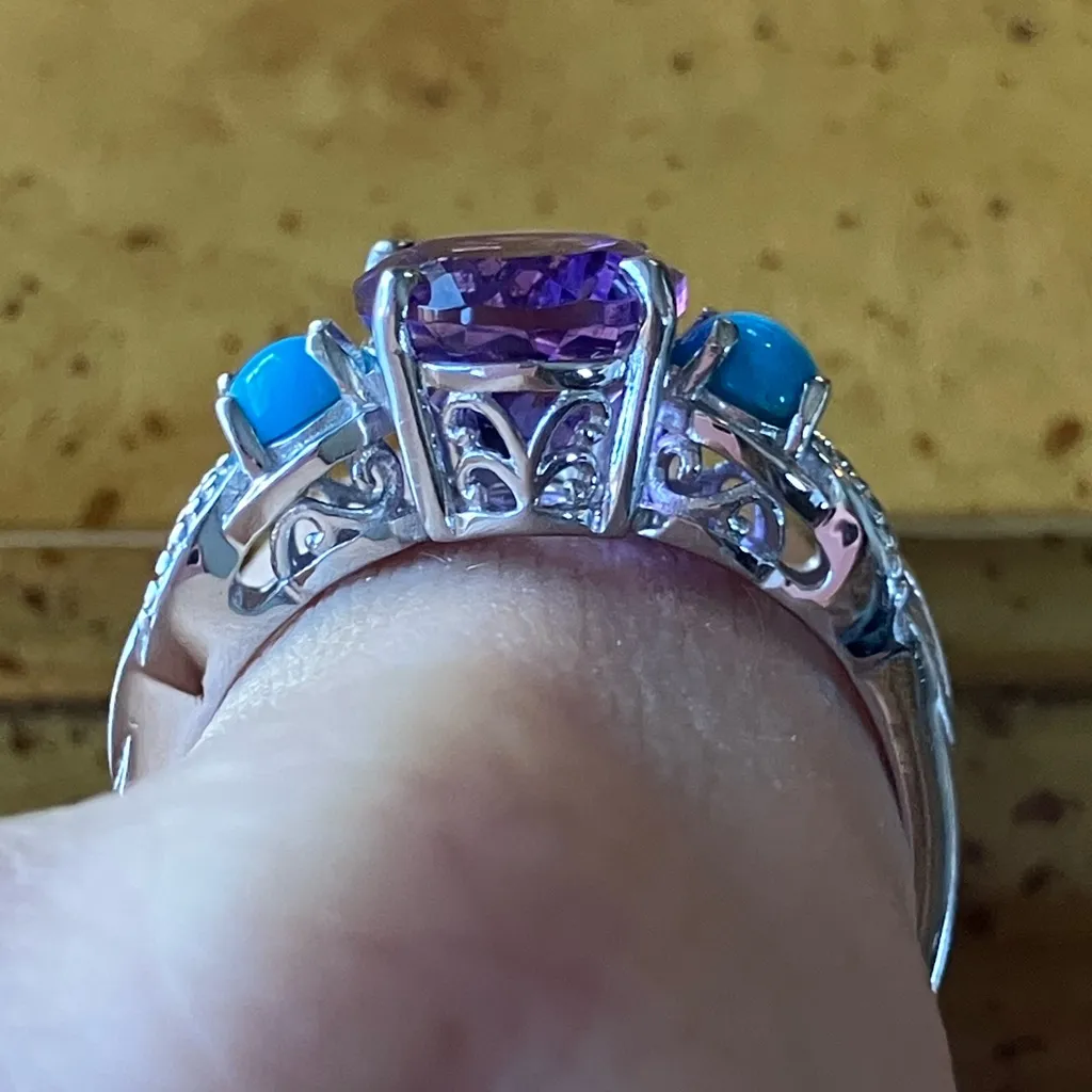 Moroccan Amethyst Sleeping Beauty Turquoise Ring Size 10 Purple - Image 2