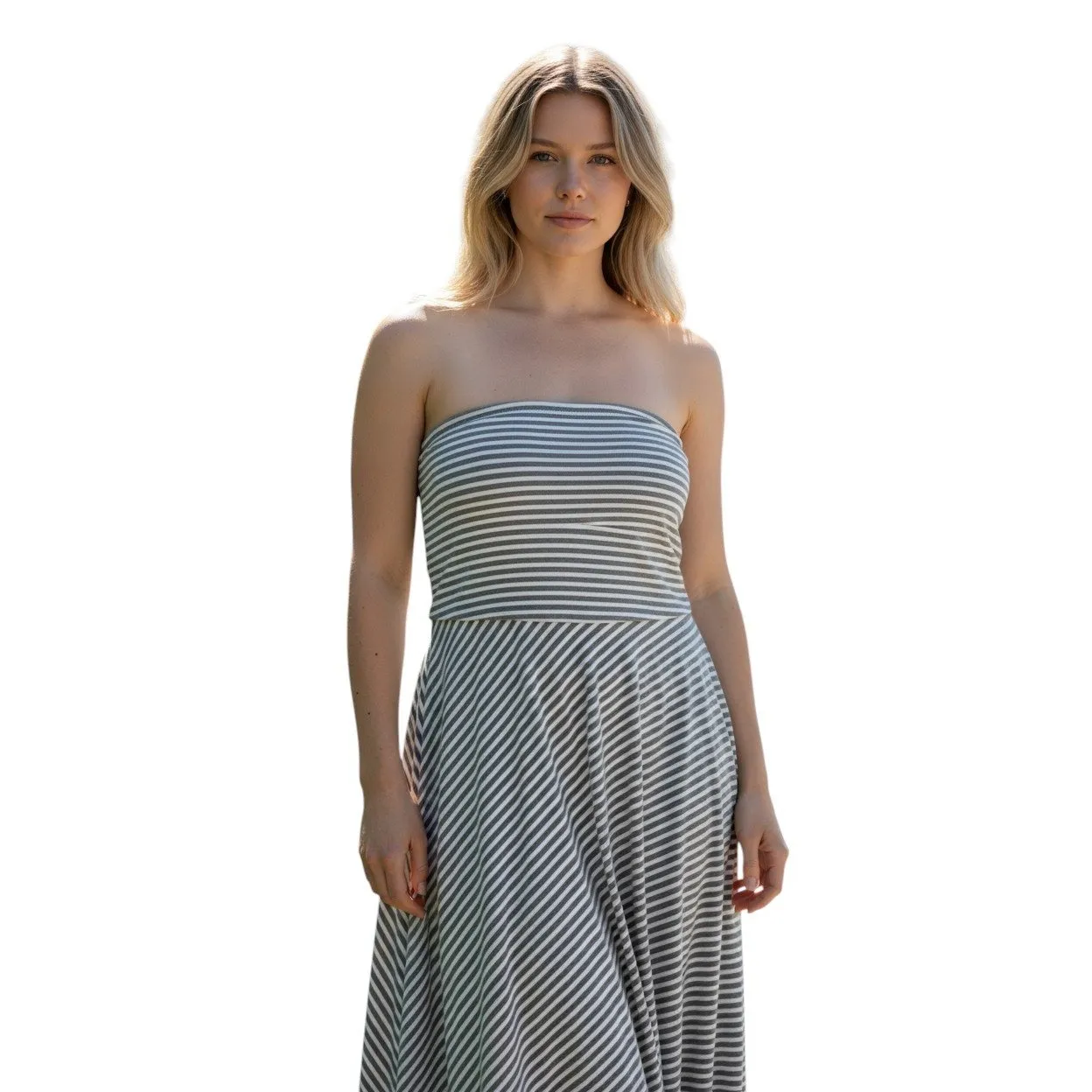 INC Striped Adustable Dress XL Sleeveless Tube Top Coastal Cruise Resort Elegant Brown - Image 8