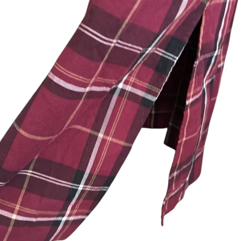 Denim and Co Burgundy Long Sleeve Plaid Button Up High Thigh Slit Tunic Womens S - Image 4