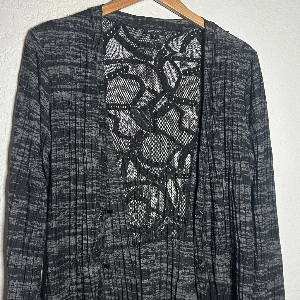 NEW Komarov Black Gray Open Cardigan Lace Mesh Goth Sheer Long Large Witchy - Image 2