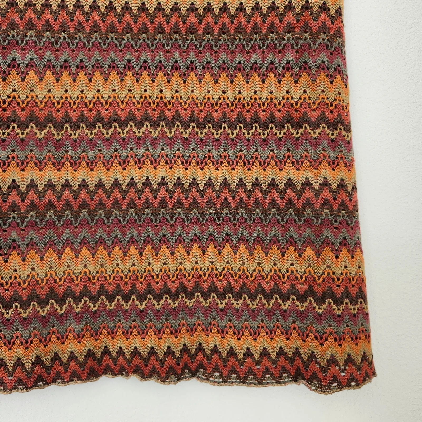Vintage Y2K Xhilaration Zig Zag Crochet Knit Mini Skirt Fall Brown Orange L - Image 8