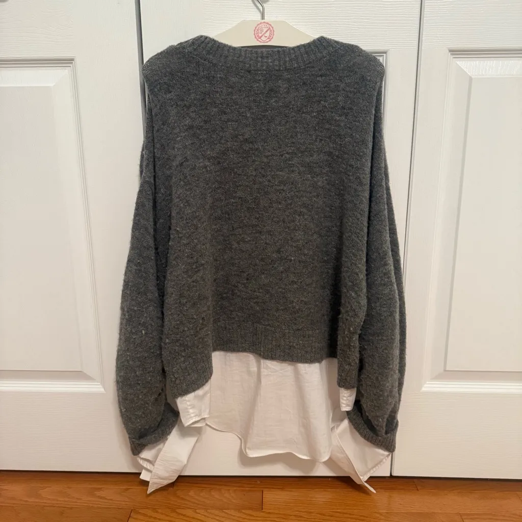 Cinq À Sept Carlota Pullover Mixed Media Wool Blend Sweater in Gray - Image 3
