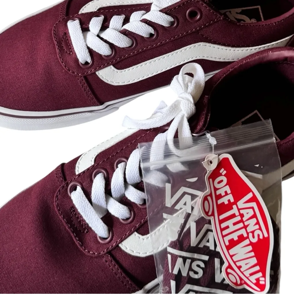 Vans  Canvas and Burgundy and White Lace Up Sneakers Sz 6.5 New With Tag - Image 5
