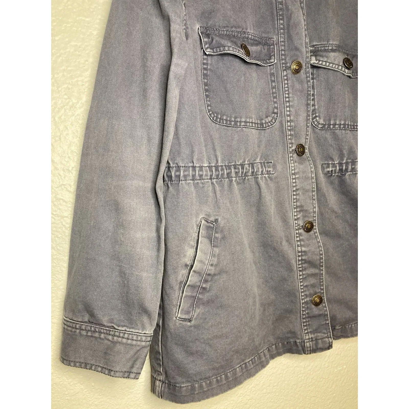 Cotton On Chambray Jacket Womens L Blue Cargo Utility Anorak Chore Cinched - Image 3