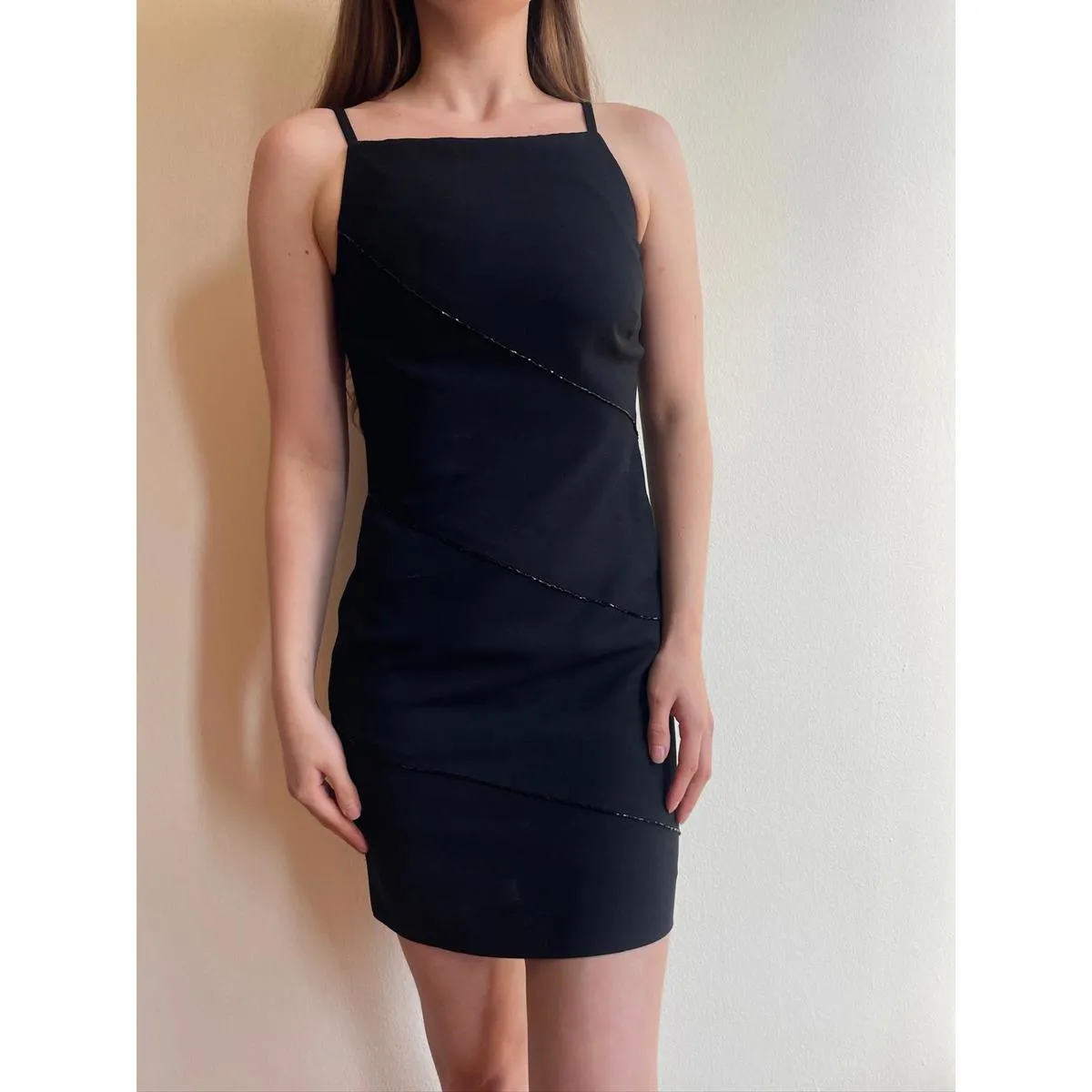 Vintage Black Glitter Mini Dress Size 4 - Image 3