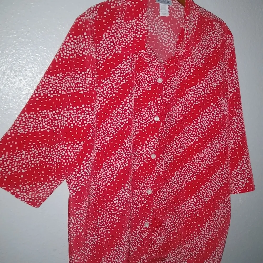 Blair 3X Button Down Red White Dot Jacket Top Set Plus - Image 4