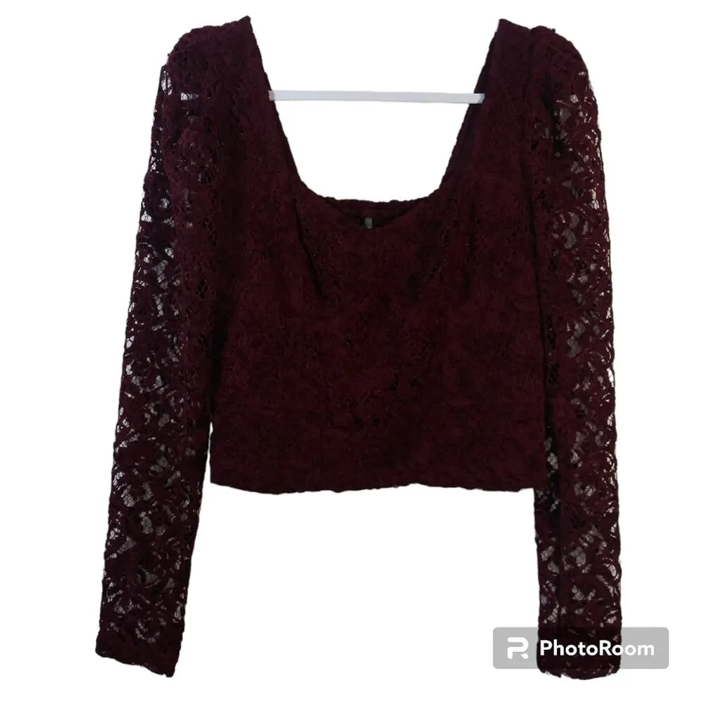 Anthropologie Wine Sweetheart Lace Top Dark Feminine Size Small - Image 3