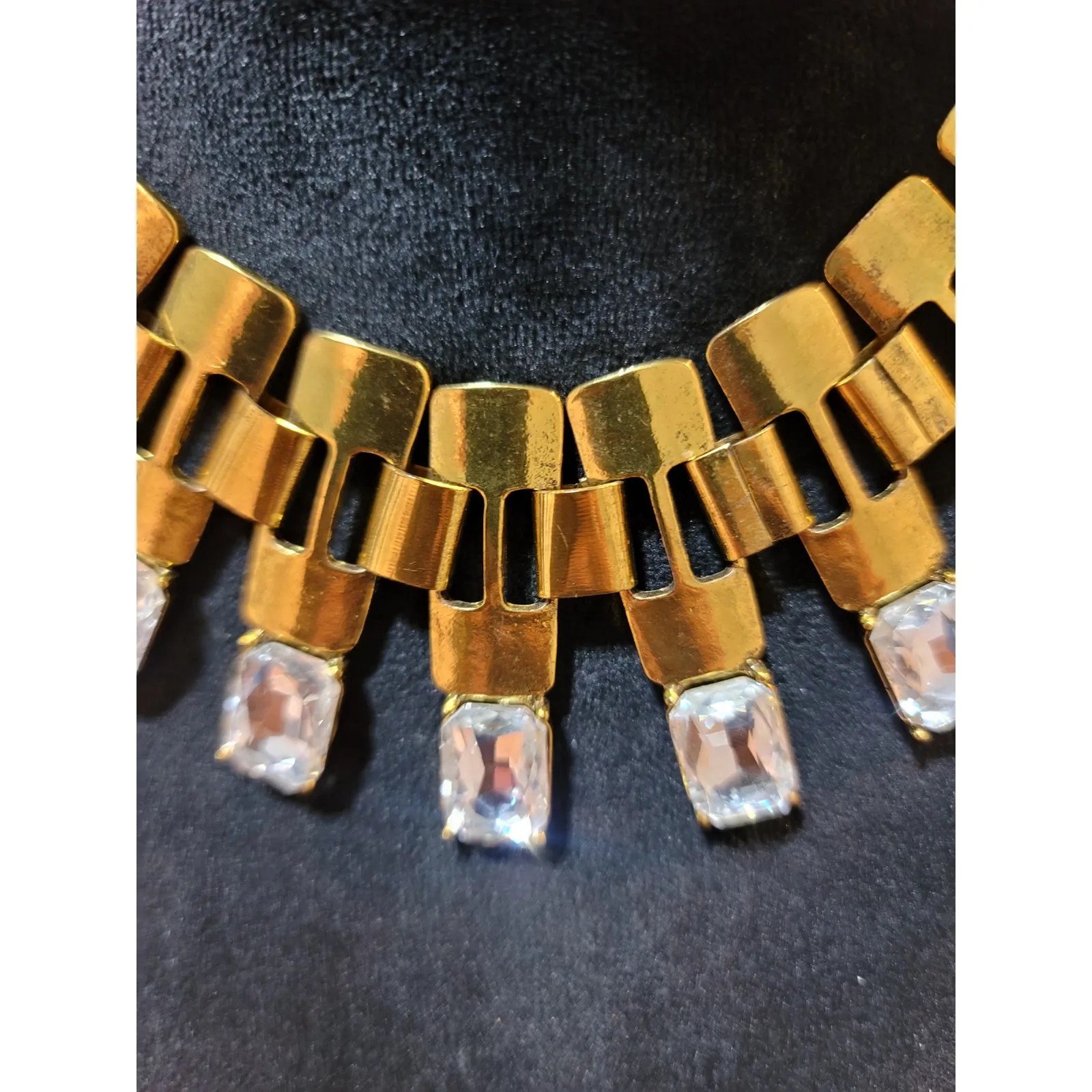 Women's Gold Tone Statement Necklace With Clear Rectangular Crystals By Qian Kuo - Image 6