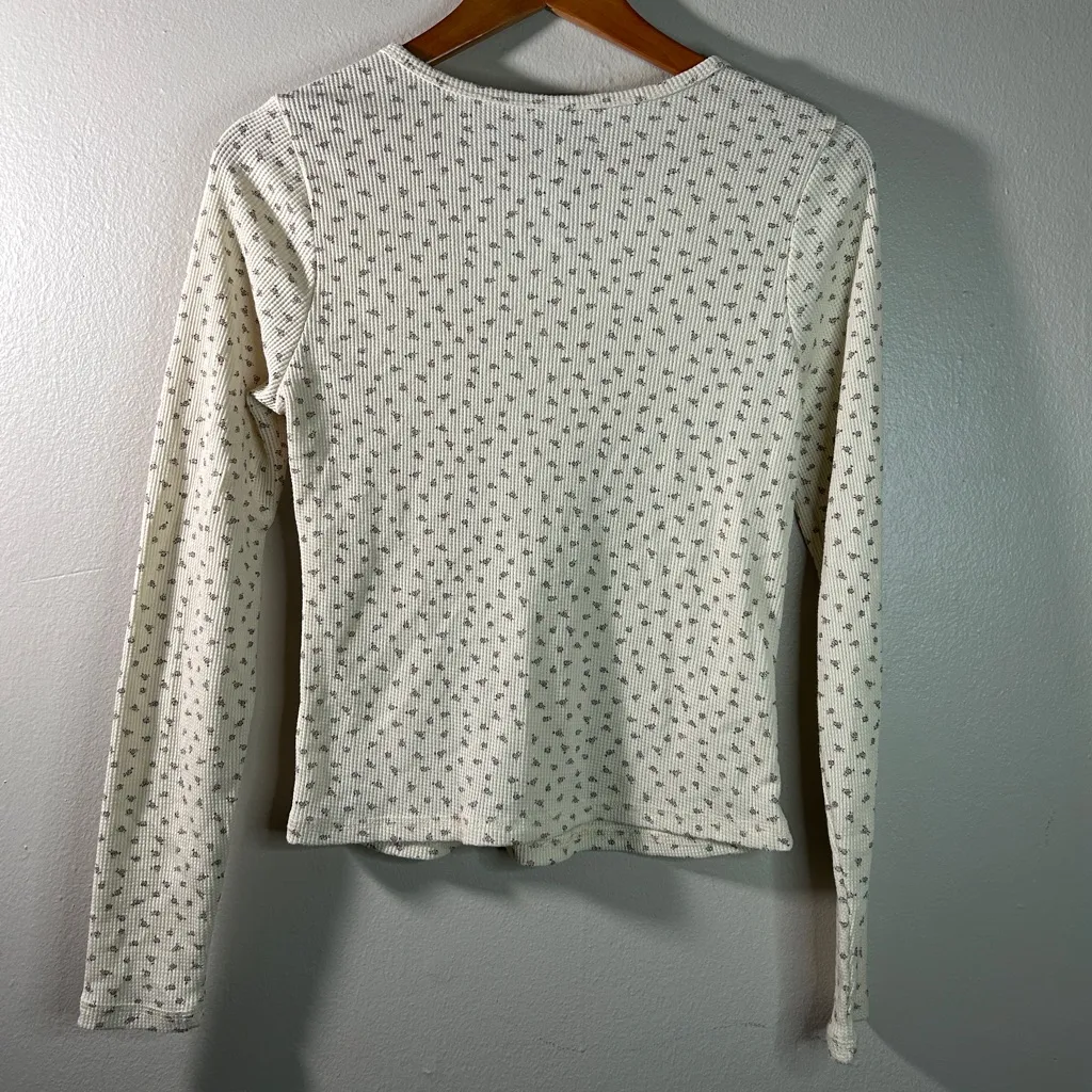 Coquette Dreamy Romantic Ribbed Cottage-core Cozy Cream Top w/ Tiny Roses Large - Image 7