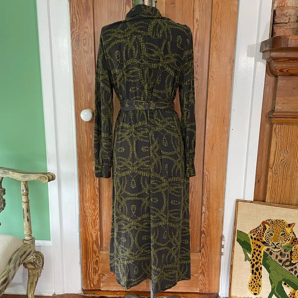 Richard Allan X H&M Brown & Green Mosaic Print Button Up Shirt Dress - Sz 8 - Image 12
