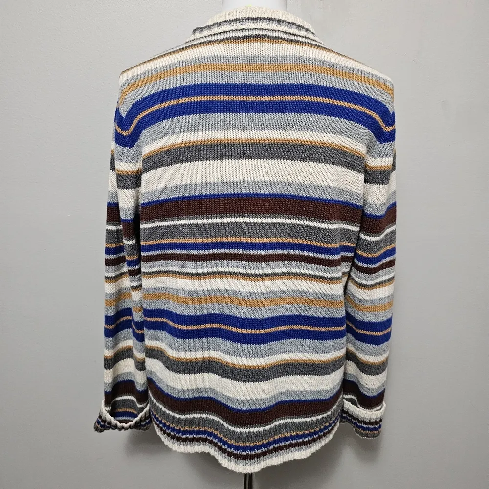 Vintage Investments Blue & Brown Striped Full Zip Collared Cardigan Size Medium - Image 4