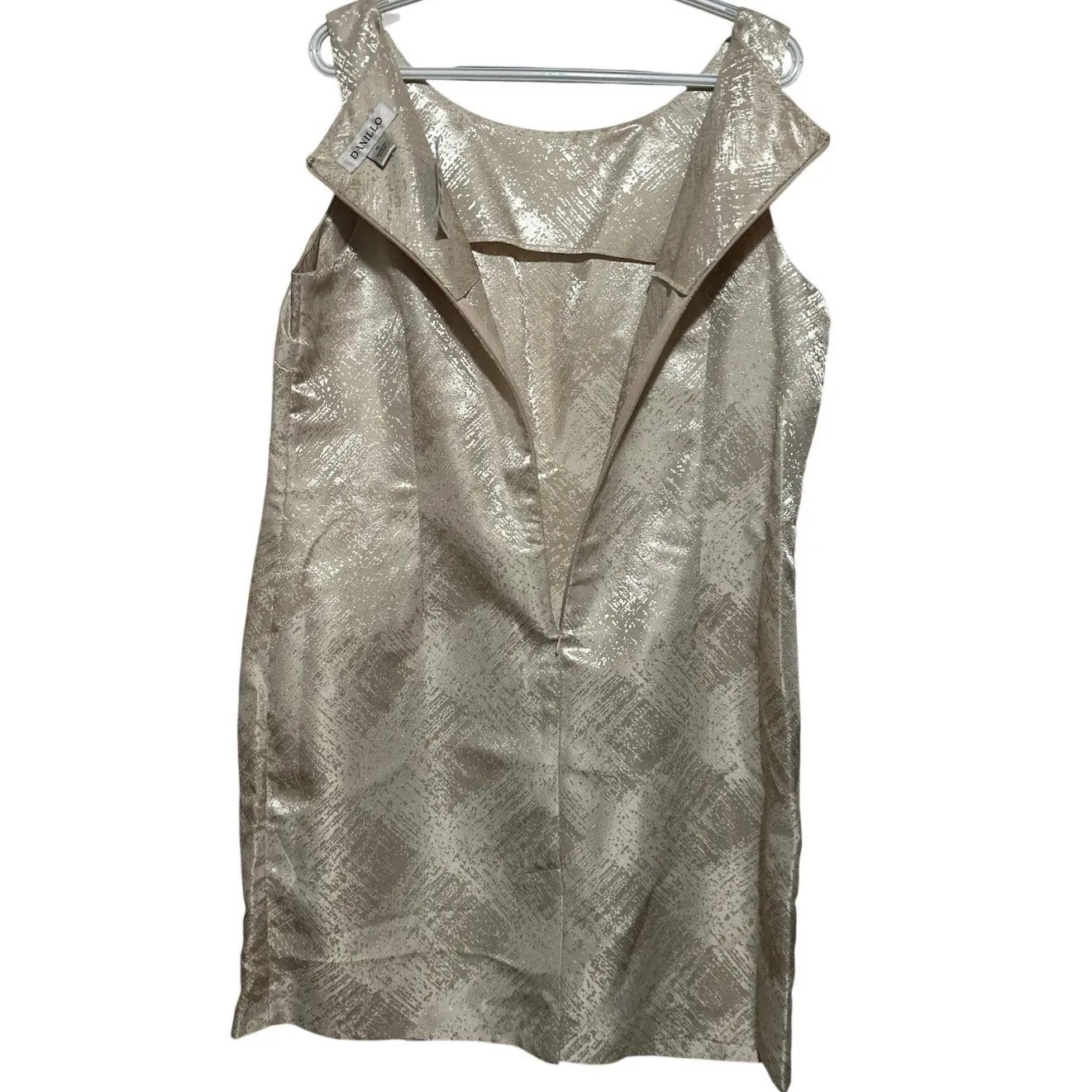 Danillo Women's 2 Piece Cream Metallic Damask Fabric Long Jacket & Dress Size 16 - Image 5