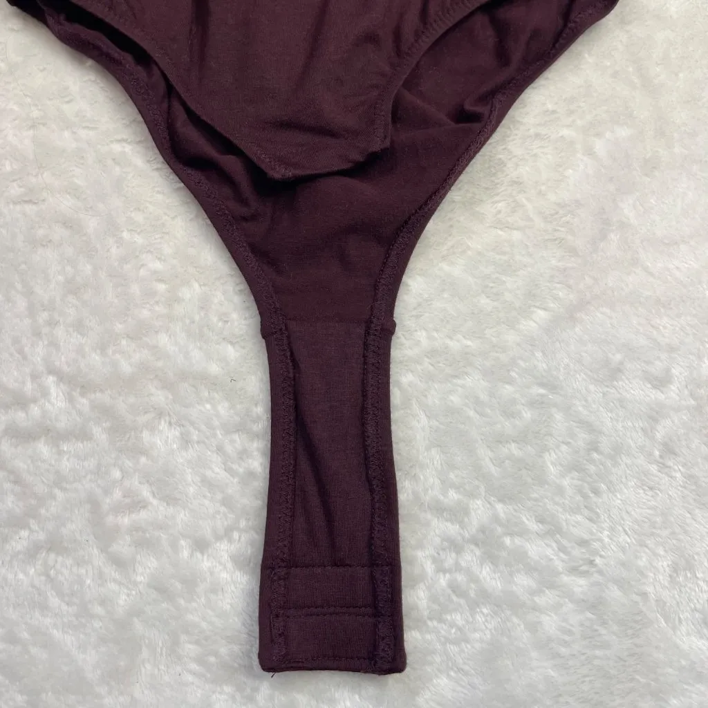 Madewell Short Sleeve Wrap Bodysuit Women's S‎ Burgundy 100% Lyocell V-Neck NEW - Image 7