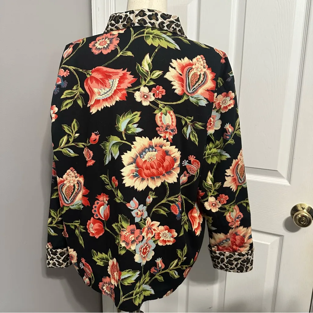 Y2K Life Style Woman Floral + Cheetah Print Overcoat Size 2X Pink - Image 2