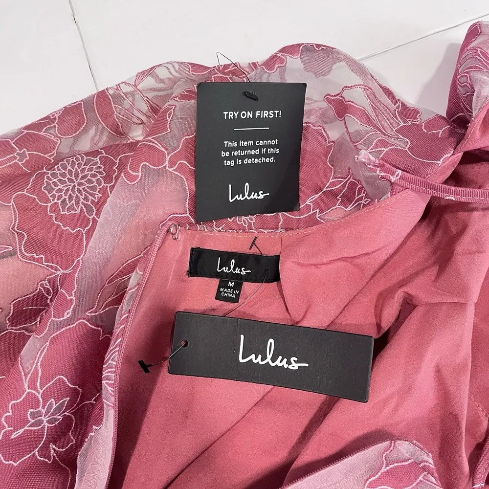 NWT Lulus Pink Feeling Like Forever Floral Organza Lace Up Midi Dress MEDIUM - Image 12