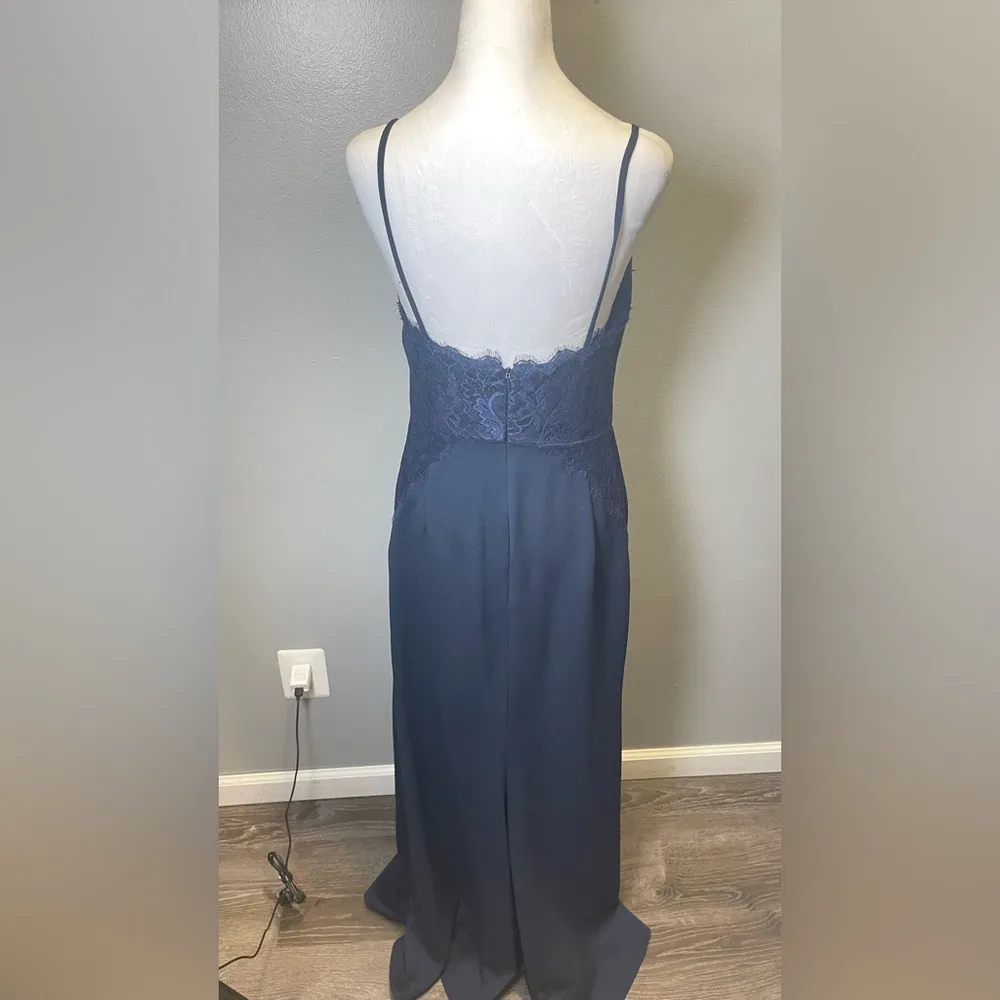 Hayley Paige Occasions Women's Navy Maxi Sleeveless Lace Top Cocktail Dress SZ10 - Image 2