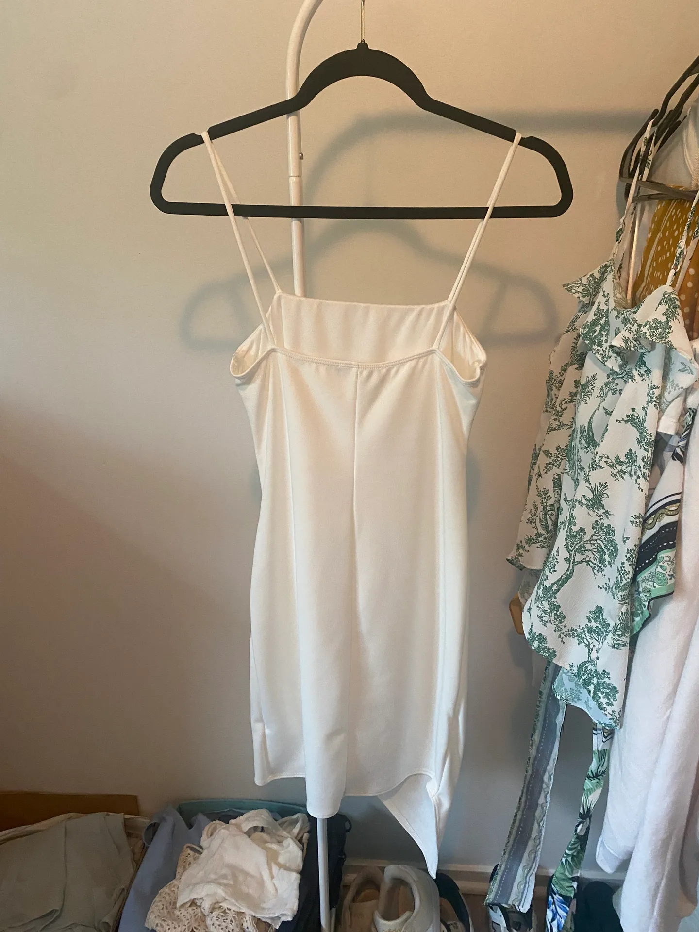White Shirred Asymmetrical Dress - Image 2