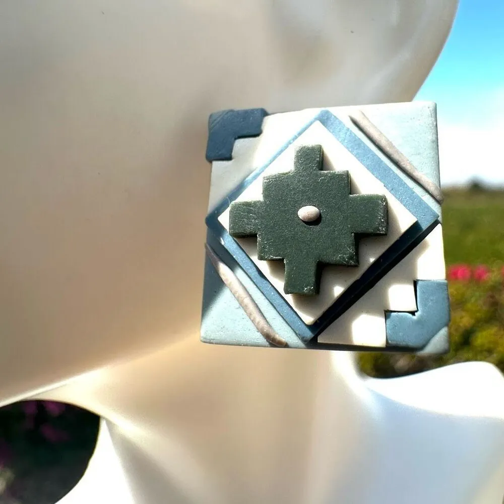 Blue square geometric post earrings - Image 4