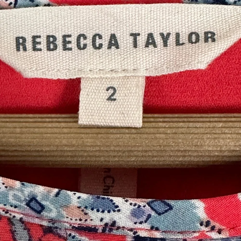 Rebecca Taylor Dress Womens 2 Red Blue 100% Silk Sleeveless Floral Boho Halter - Image 5