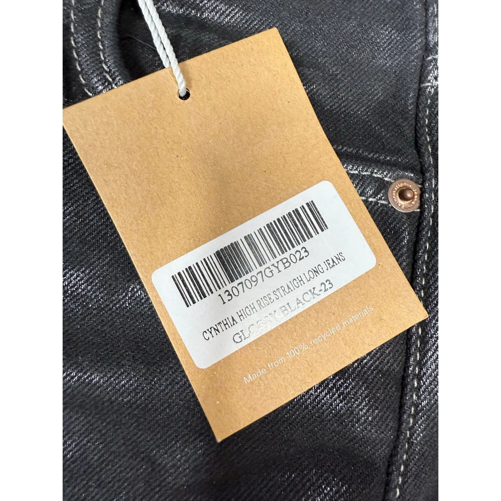 NEW-NWT Reformation Cynthia High Rise Straight Long Jeans Glossy Black Size 23 - Image 7