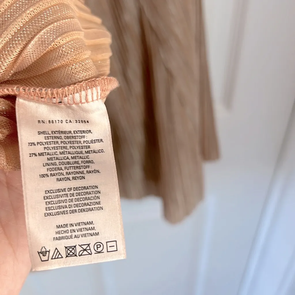 Anthropologie Maeve Ambra Shimmer Pleated Skirt Rose Gold Size Large - Image 9